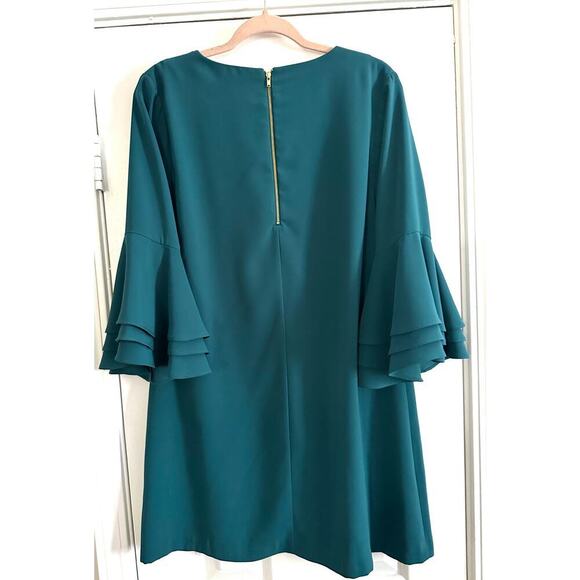 ANNA CATE Pacific Green Kylie Layered Peplum Bell Sleeve Dress - Sz Medium - Picture 5 of 6